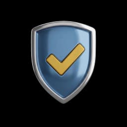 Bouclier violet avec checkmark doré