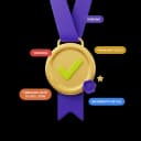 Médaille dorée avec checkmark et ruban violet