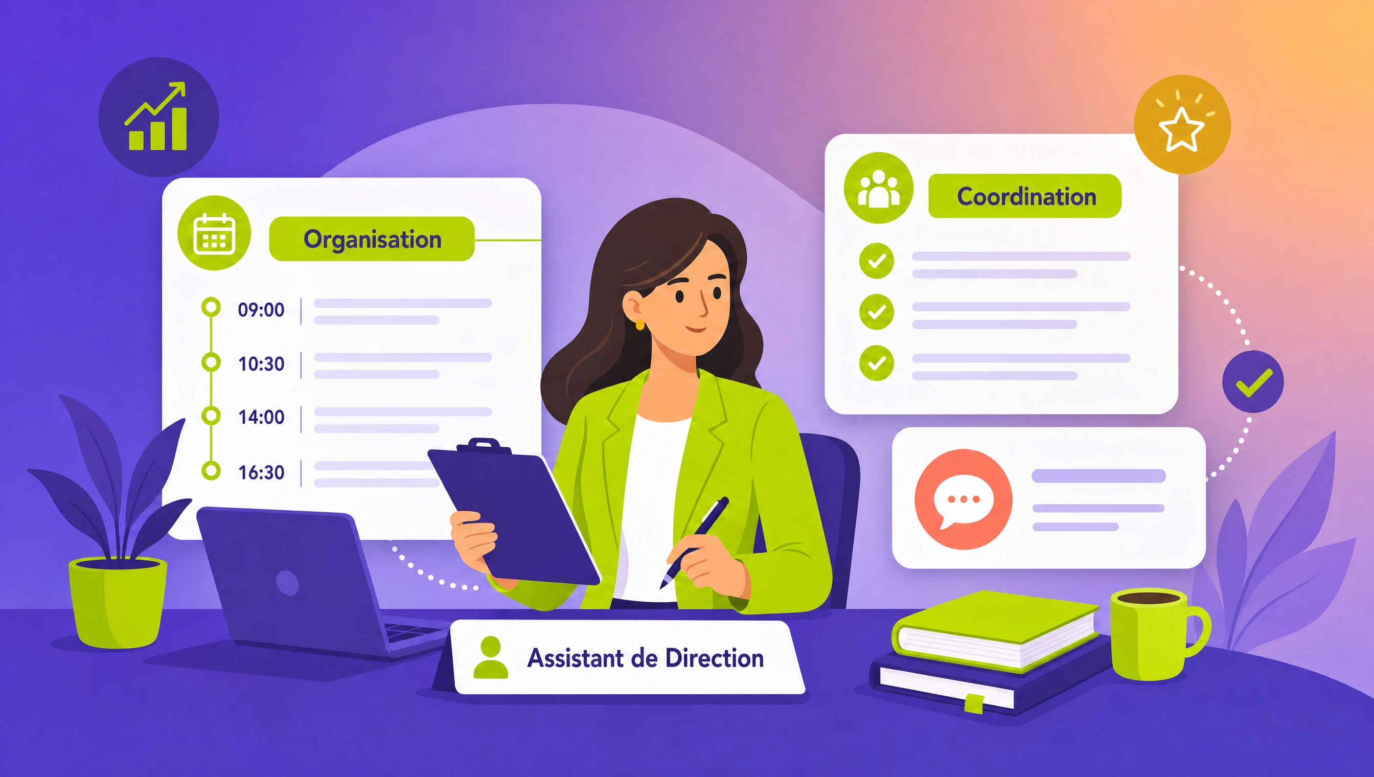 Formation d'assistant(e) de direction : organisation, coordination, outils collaboratifs, illustration éditoriale