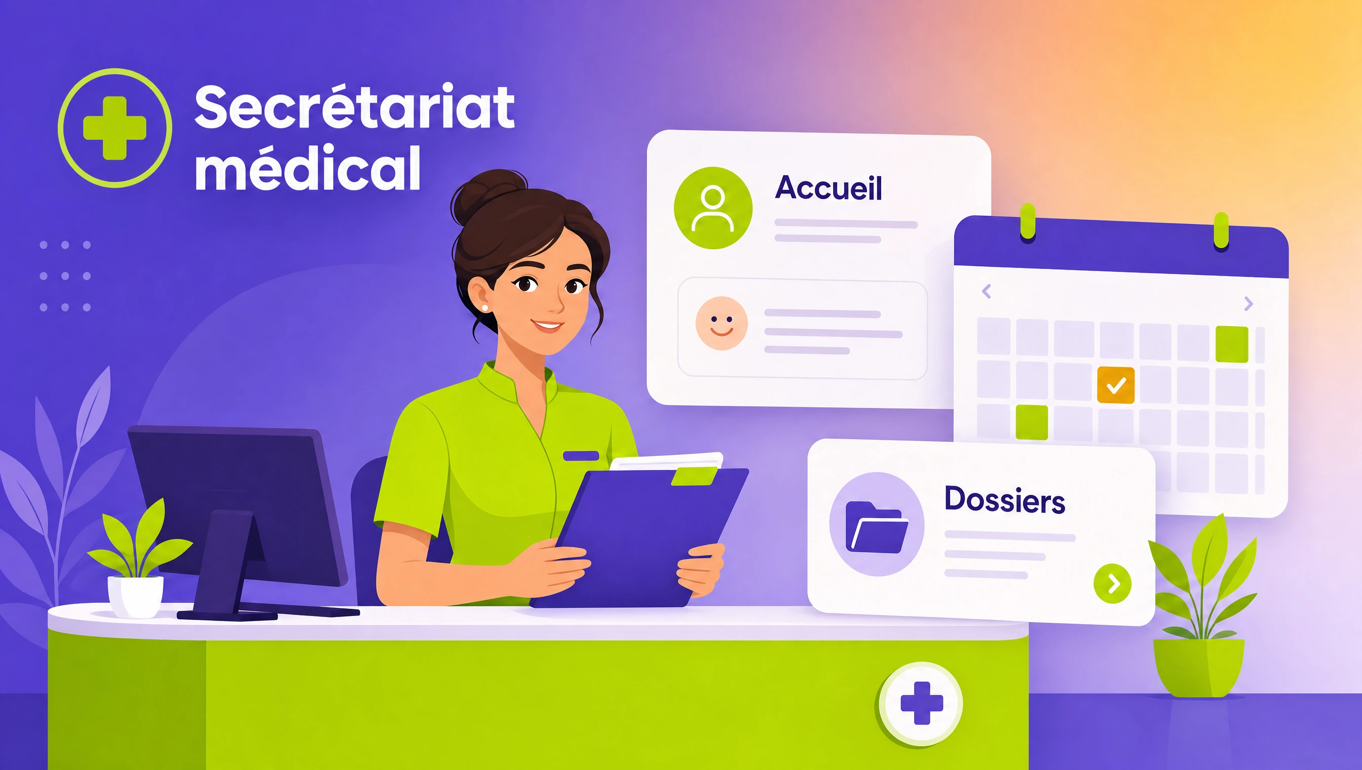 Formation au secrétariat médical : accueil patient et gestion administrative, illustration éditoriale