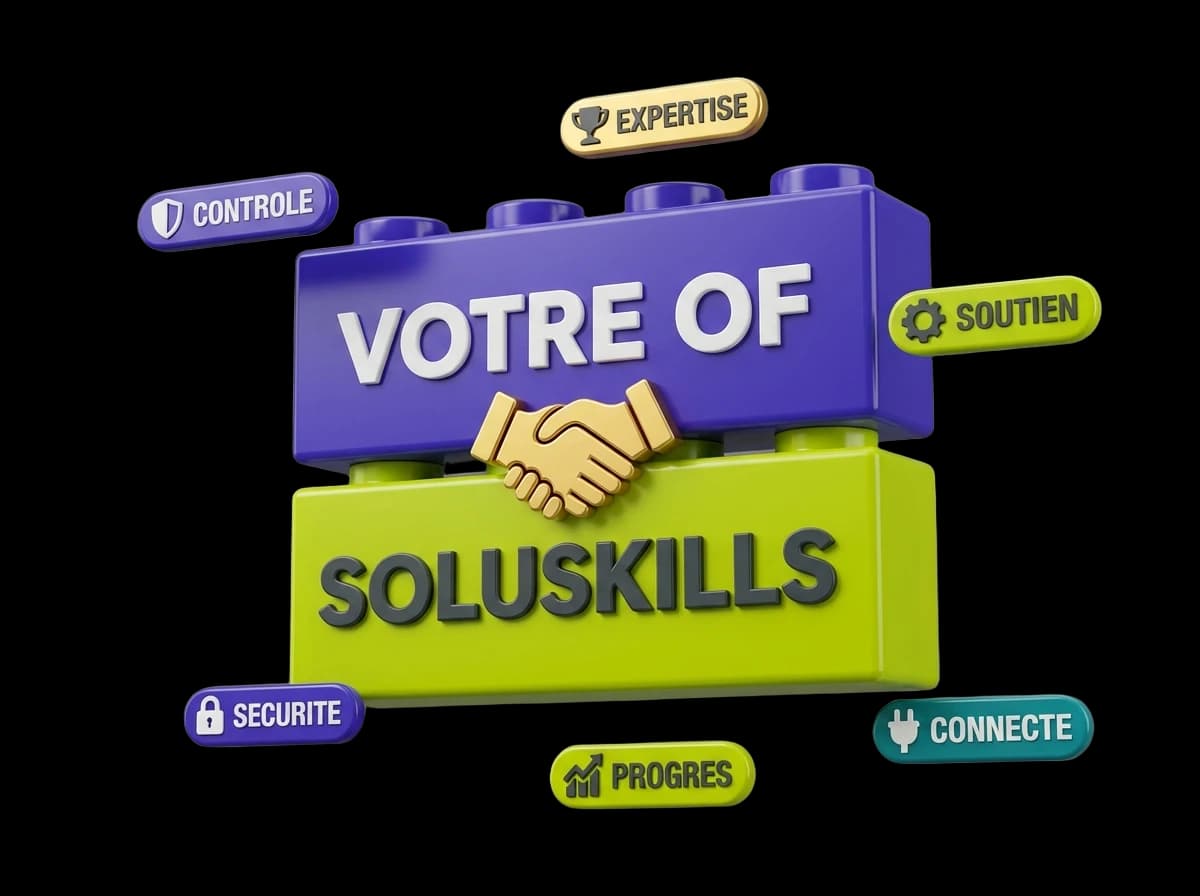 Schéma OF au centre avec SoluSkills en support discret