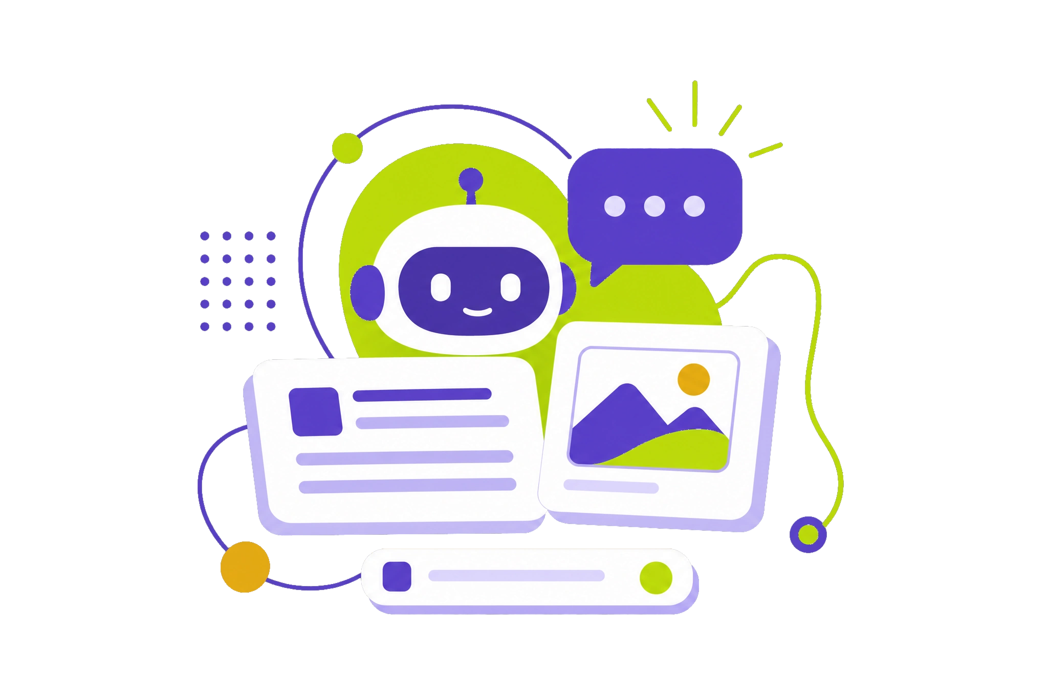 Illustration de la formation IA générative : assistant IA générant des contenus texte et image