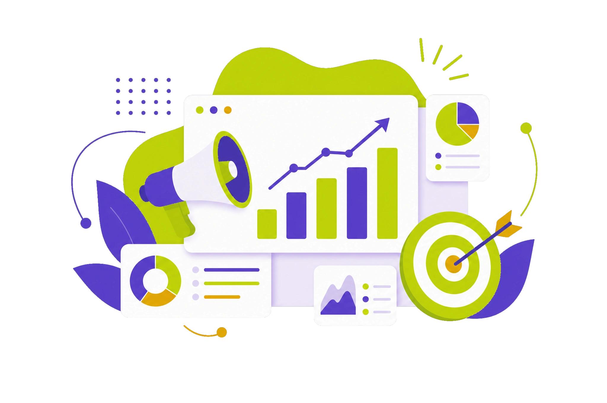 Illustration de la formation marketing : croissance, graphique en hausse et ciblage