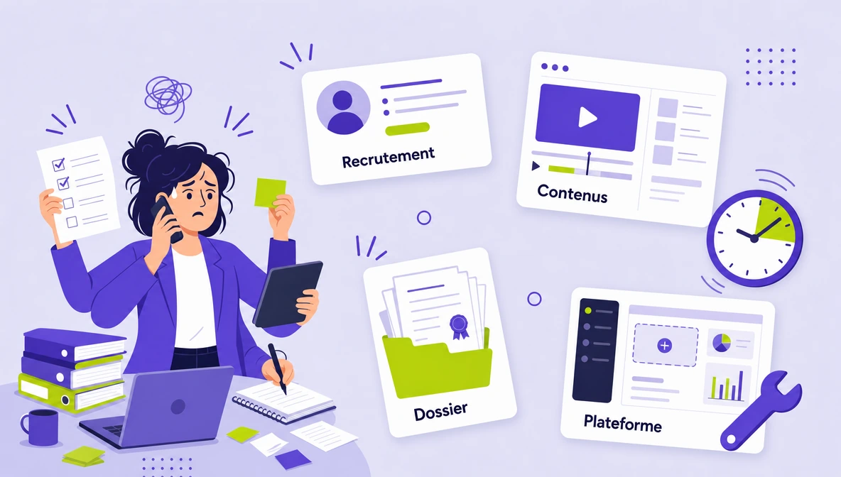 Produire une offre de formation seul en interne : recrutement, production des contenus, dossier d'habilitation et plateforme à assembler, sur plusieurs mois