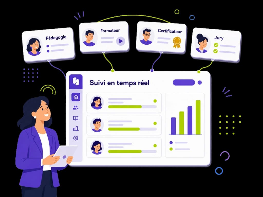 Plateforme SoluSkills pour organisme de formation : tableau de bord avec le suivi des apprenants en temps réel