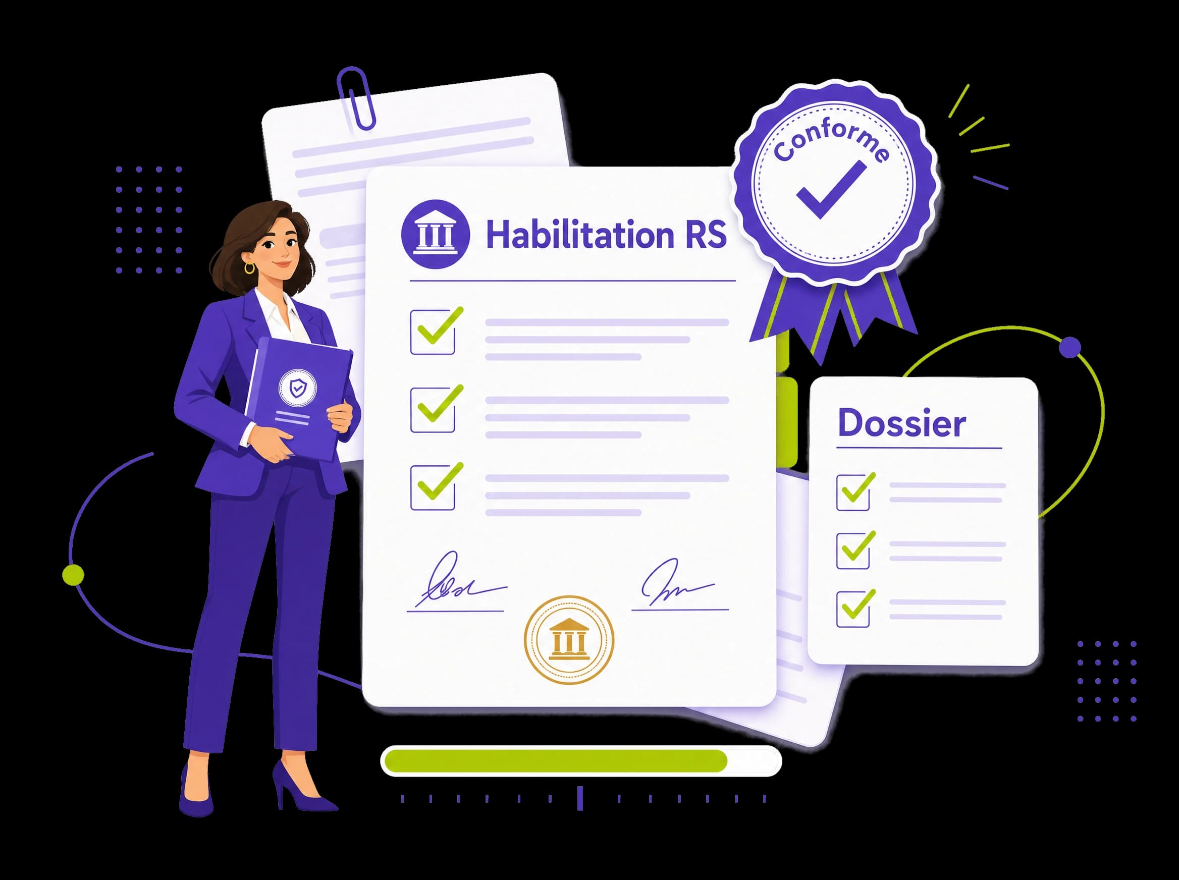 Dossier d'habilitation RS avec sceau officiel, illustration éditoriale